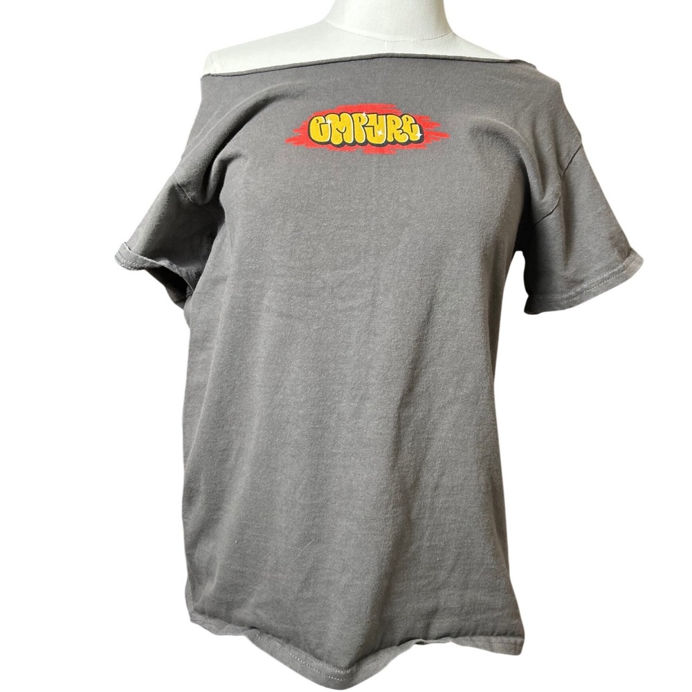 Empyre‎ Charcoal Grey Graffiti Off the Shoulder Graphic Tee Shirt Y2K Grunge S